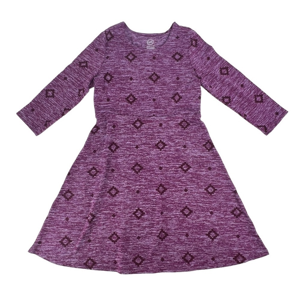 Wonder Nation Purple Long Sleeve Geometric Print Skater Mini Dress XL Girl’s